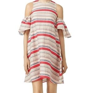 Tanya Taylor Striped Linen Blend Off the Should Swing Dress SIZE 6